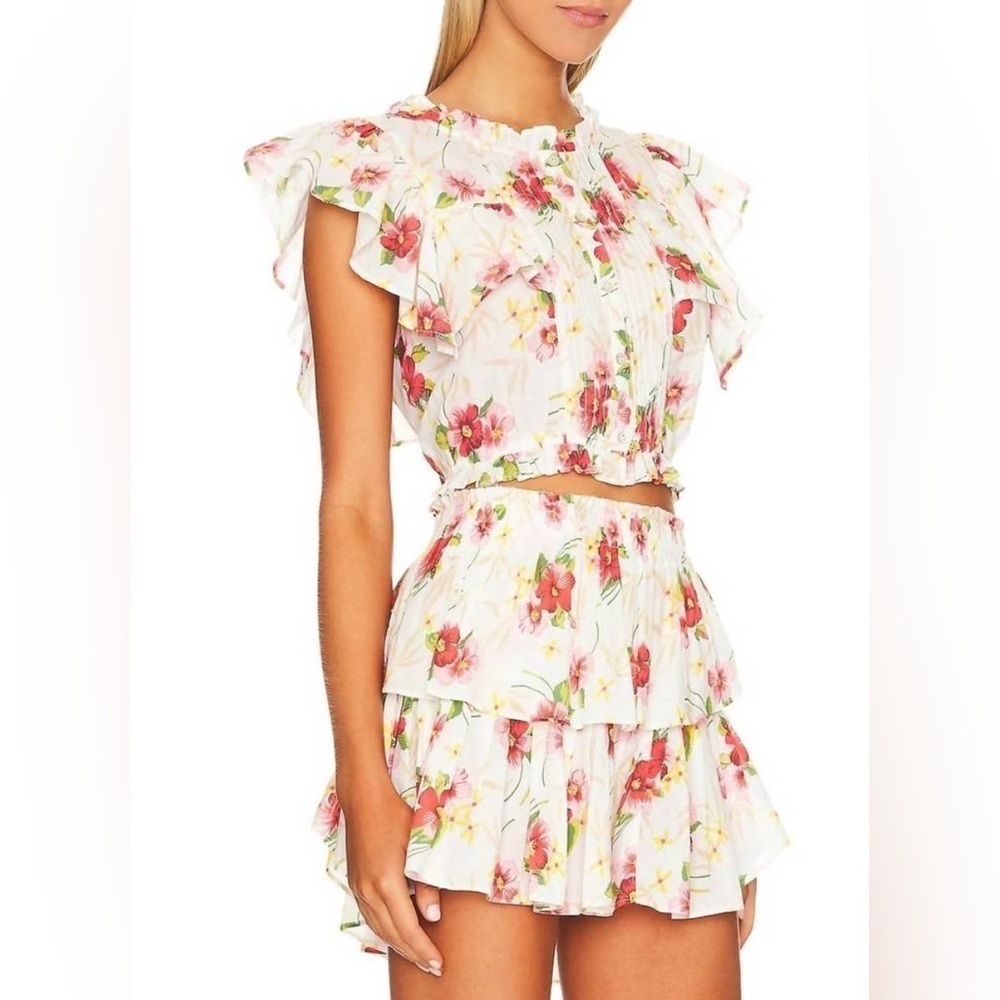 NWT LoveShackFancy Ruffle Mini Skirt in Island Vibes size Small - Picture 2 of 6